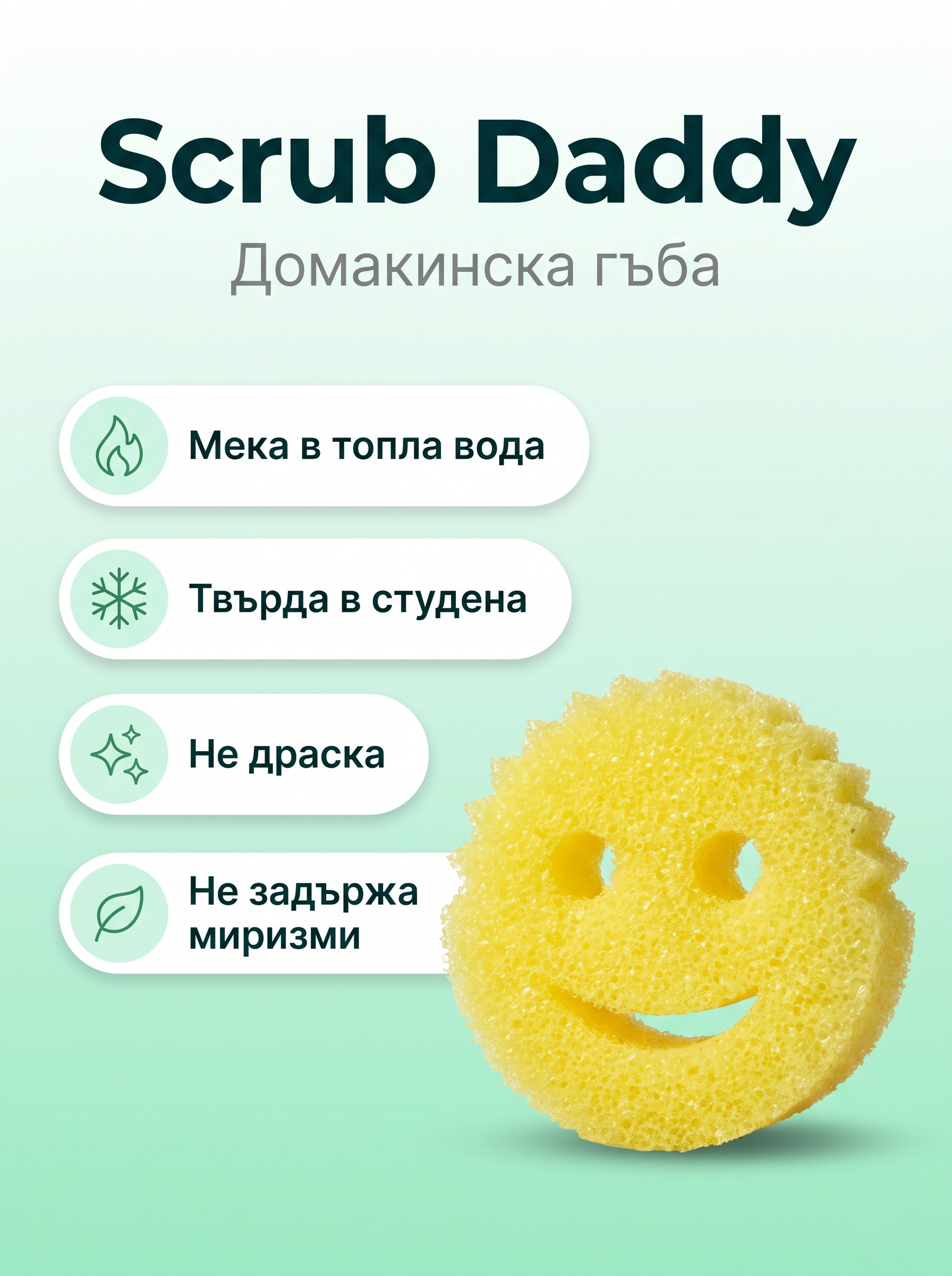 Scrub Daddy Домакинска гъба, топла/студена вода